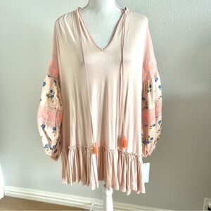 Goodnight Macaroon Blush Tunic with Floral Sleeves